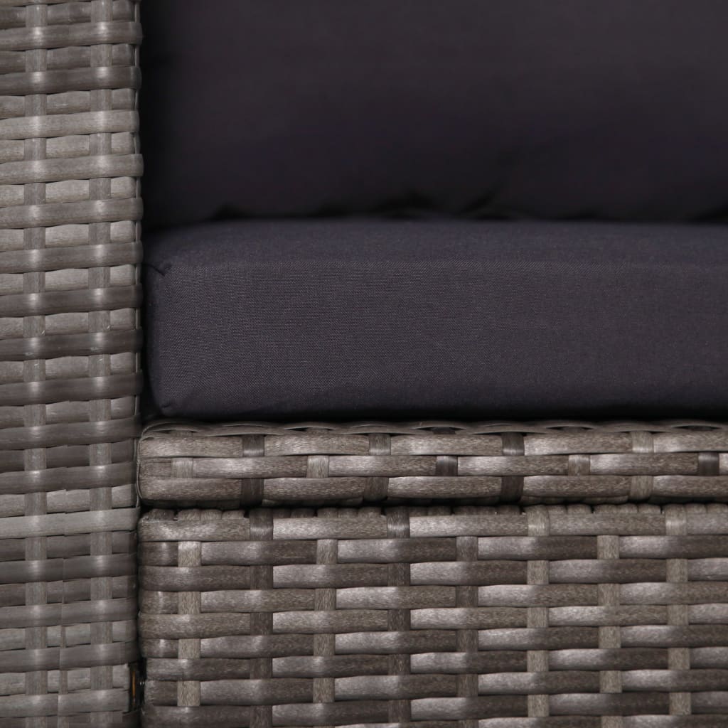 vidaXL 3 Piece Bistro Set Poly with Cushions Rattan Grey