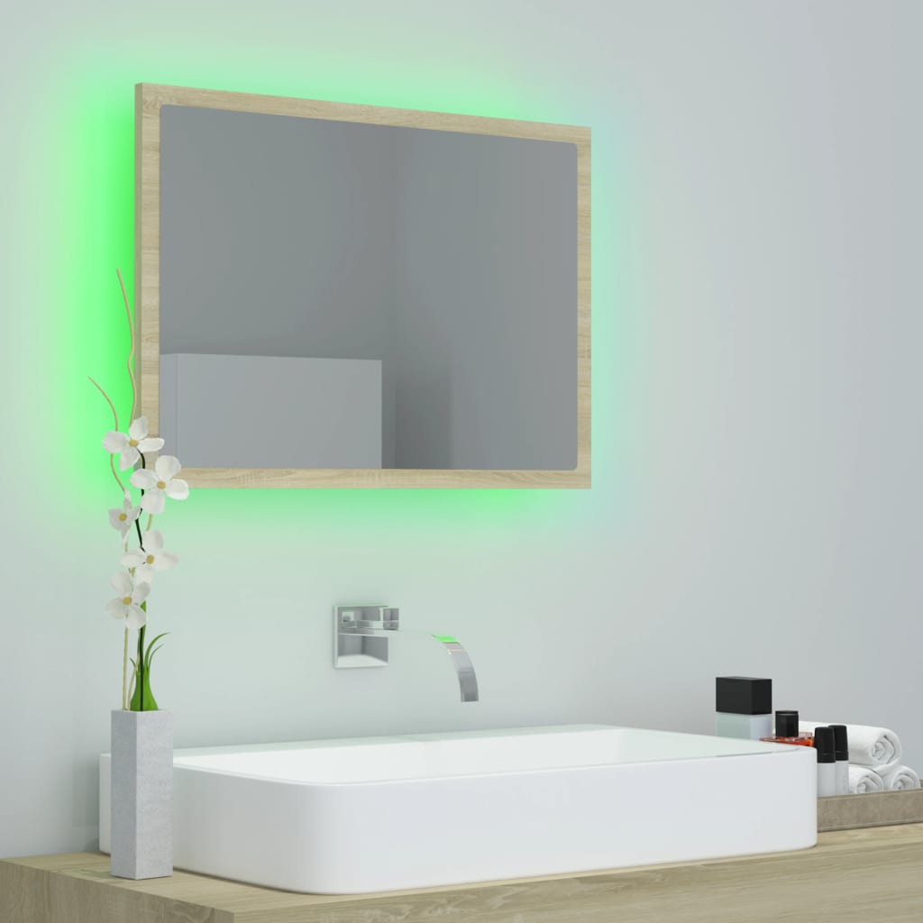 vidaXL LED Bathroom Mirror Sonoma Oak 60x8.5x37 cm Acrylic
