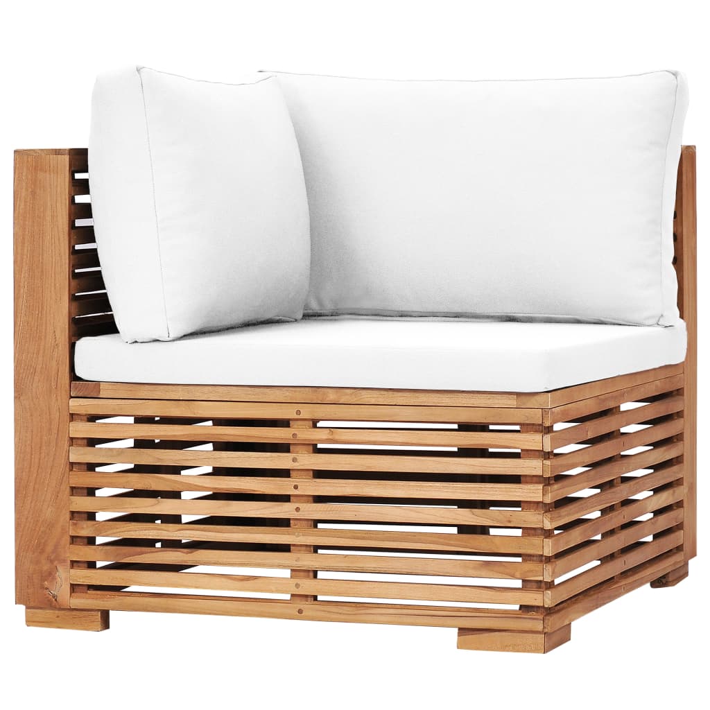 vidaXL Garden Corner Sofa with Cream Cushion Solid Teak Wood