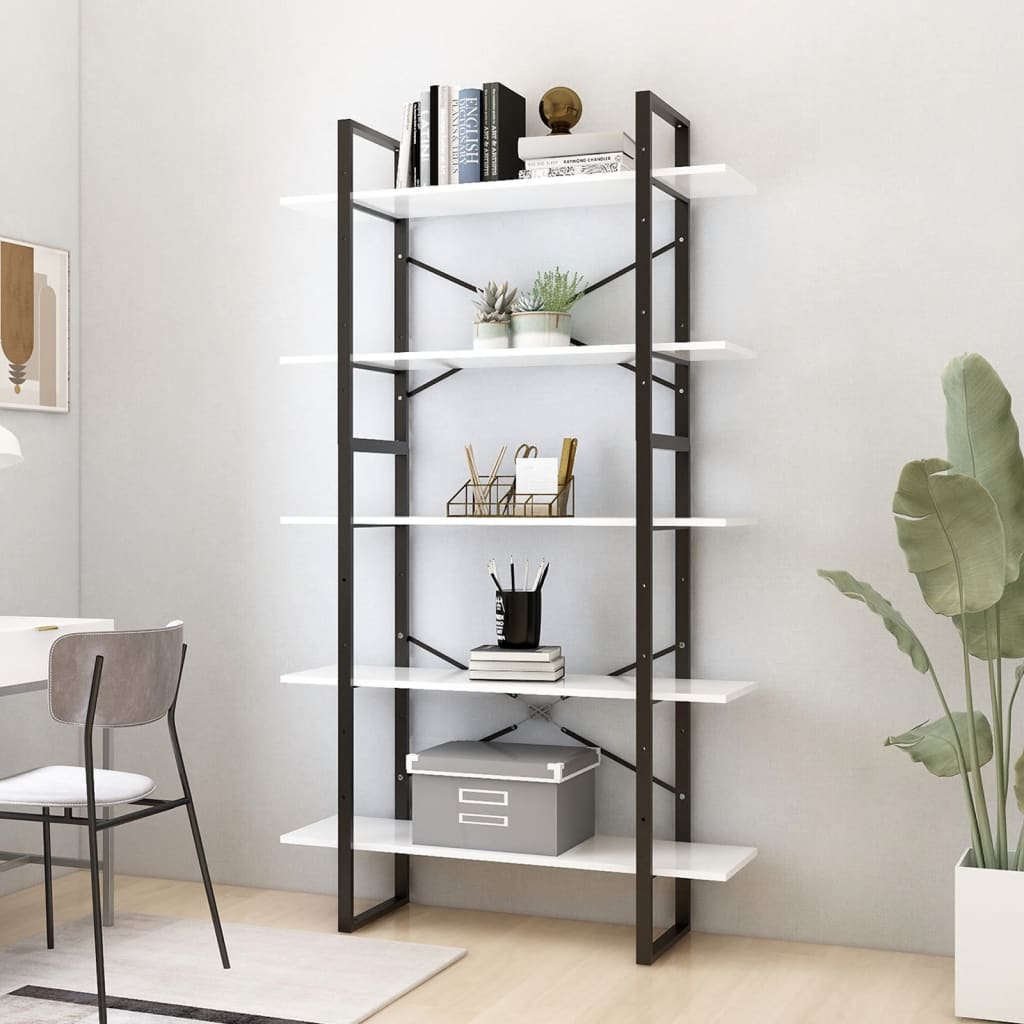 vidaXL 5-Tier Book Cabinet White 100x30x175 cm Engineered Wood