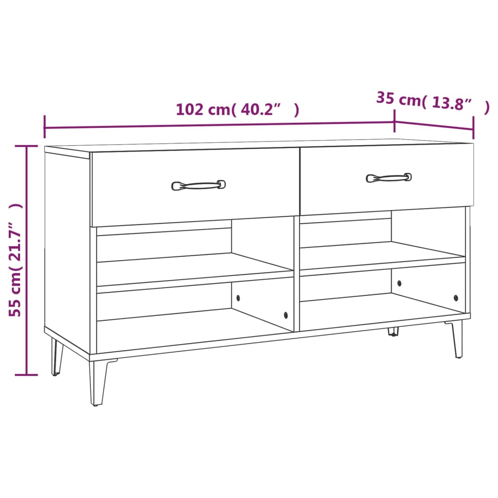 vidaXL Shoe Cabinet High Gloss White 102x35x55 cm Engineered Wood