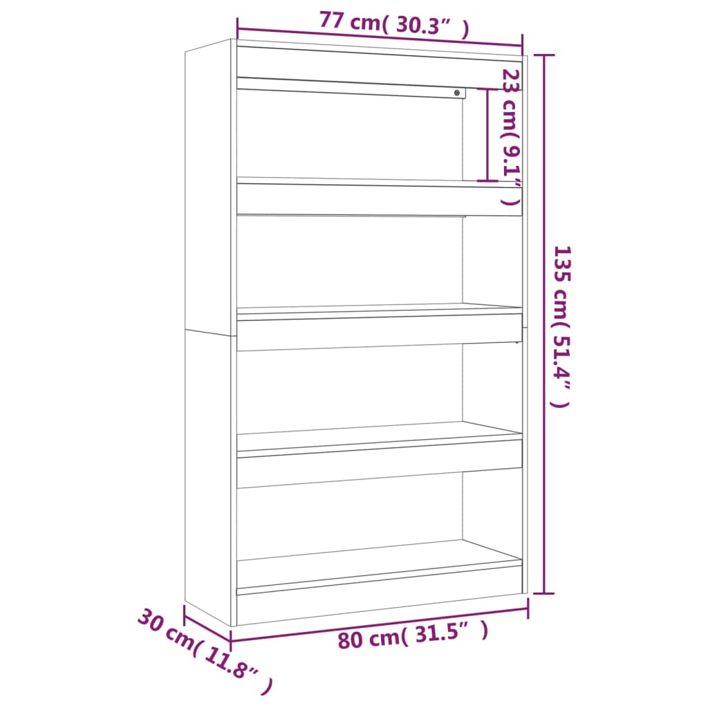 vidaXL Book Cabinet/Room Divider White 80x30x135 cm Engineered Wood