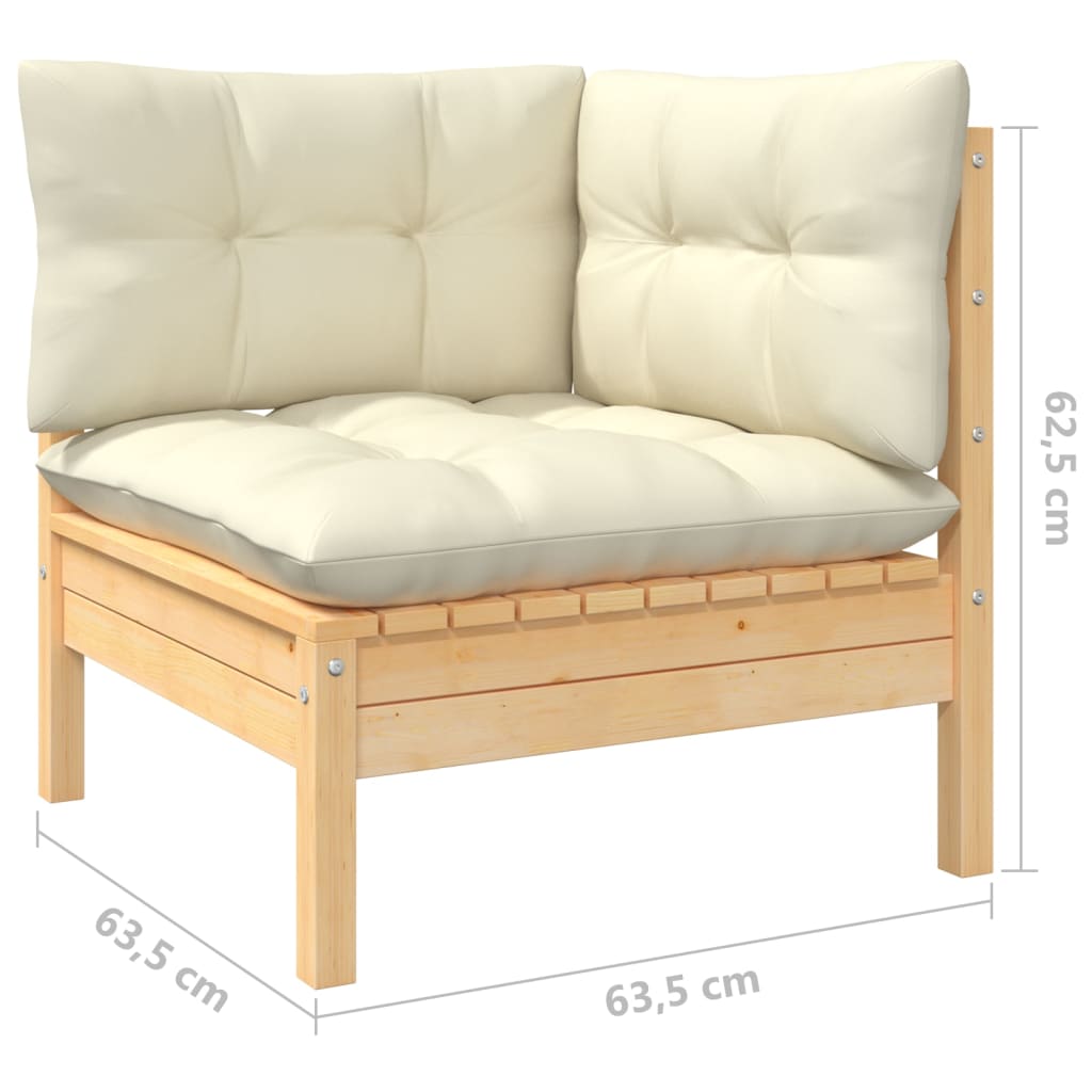 vidaXL 12 Piece Garden Lounge Set with Cream Cushions Solid Pinewood
