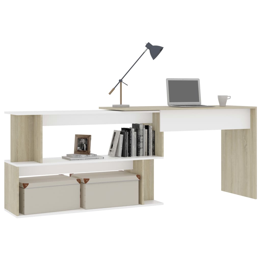 vidaXL Corner Desk White and Sonoma Oak 200x50x76 cm Engineered Wood