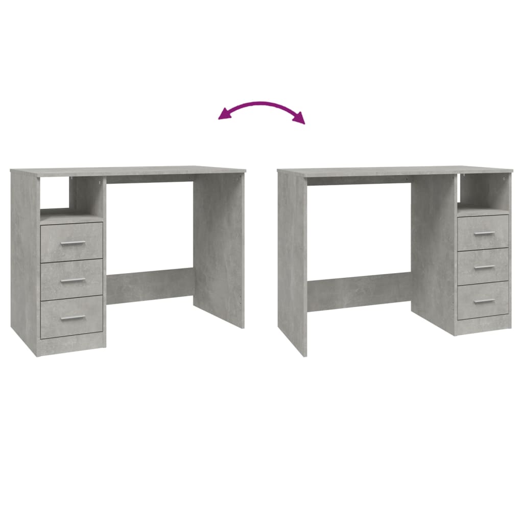 vidaXL Desk with Drawers Concrete Grey 102x50x76 cm Engineered Wood