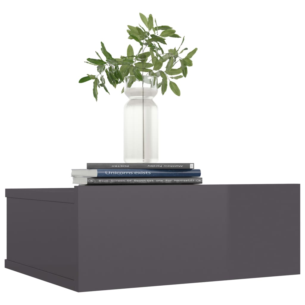 vidaXL Floating Nightstand High Gloss Grey 40x30x15 cm Engineered Wood