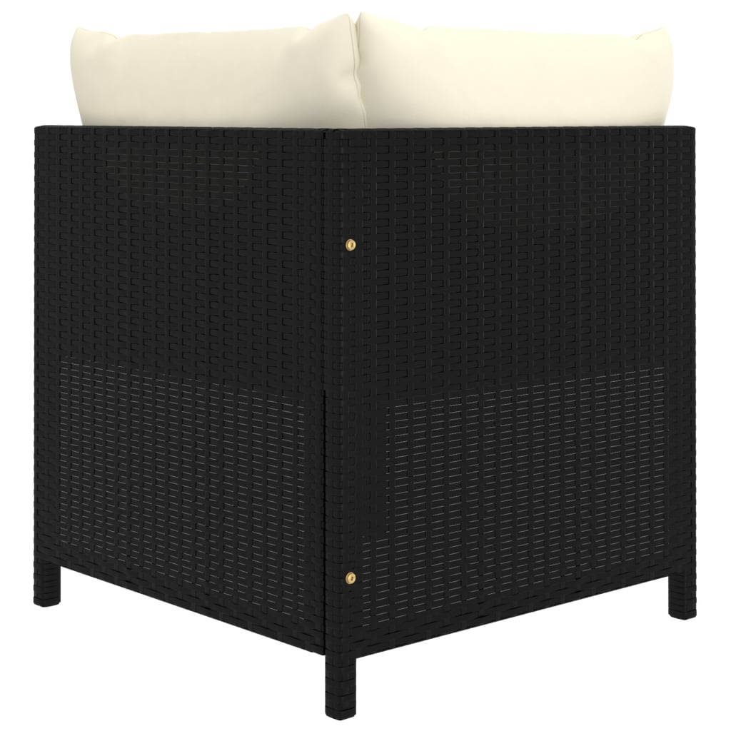 vidaXL 2-Seater Garden Sofa with Cushions Black Poly Rattan