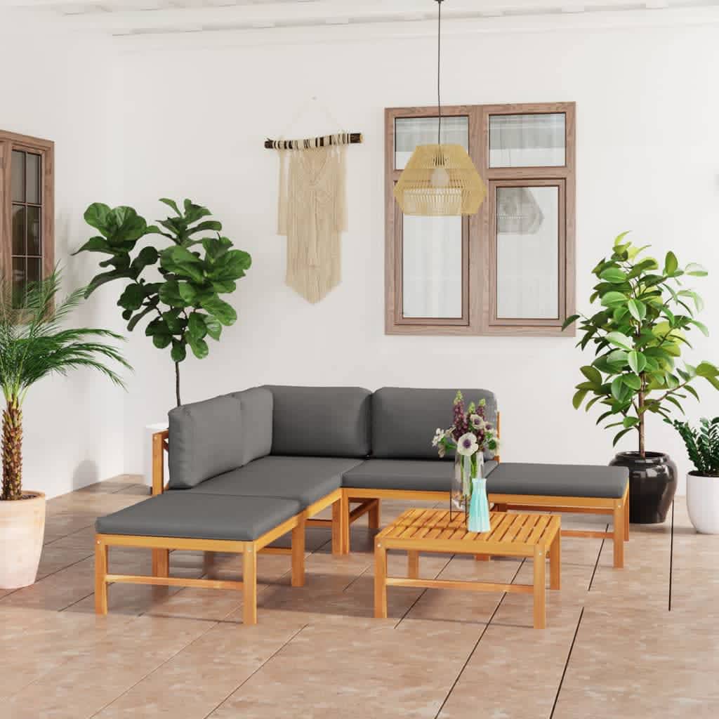 vidaXL 6 Piece Garden Lounge Set with Grey Cushions Solid Teak Wood