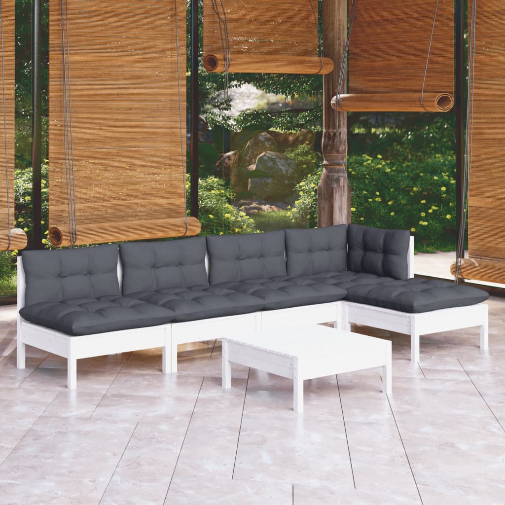 vidaXL 6 Piece Garden Lounge Set with Cushions White Pinewood