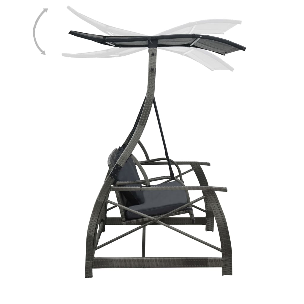 vidaXL 3-seater Garden Swing Bench with Canopy Poly Rattan Grey
