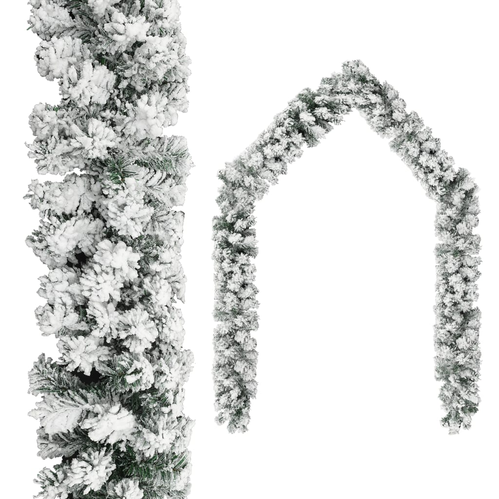 vidaXL Christmas Garland with LEDs&Flocked Snow Green 10 m PVC