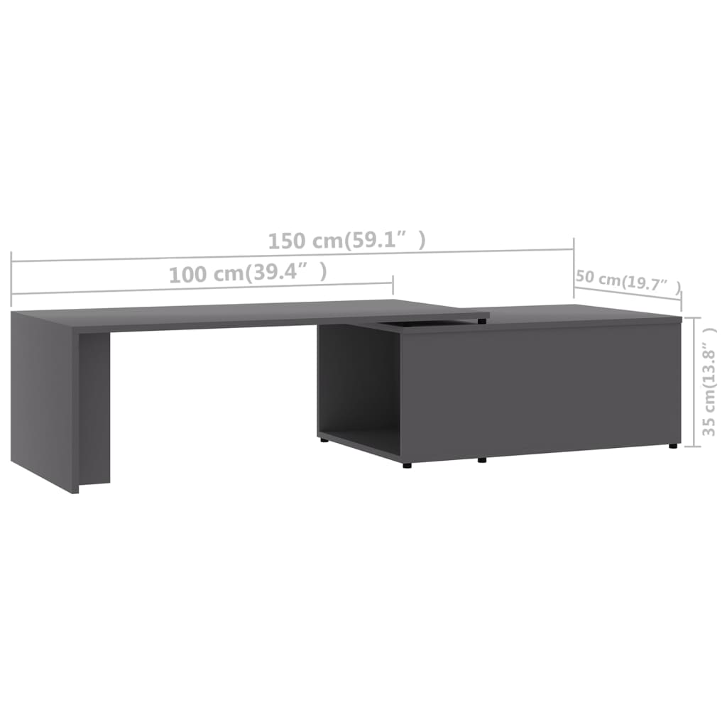 vidaXL Coffee Table Grey 150x50x35 cm Engineered Wood
