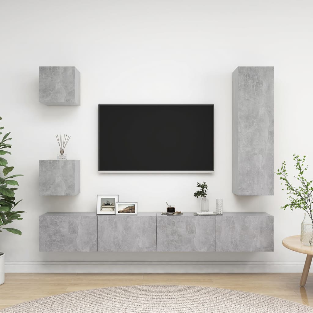 vidaXL 5 Piece TV Cabinet Set Concrete Grey Engineered Wood
