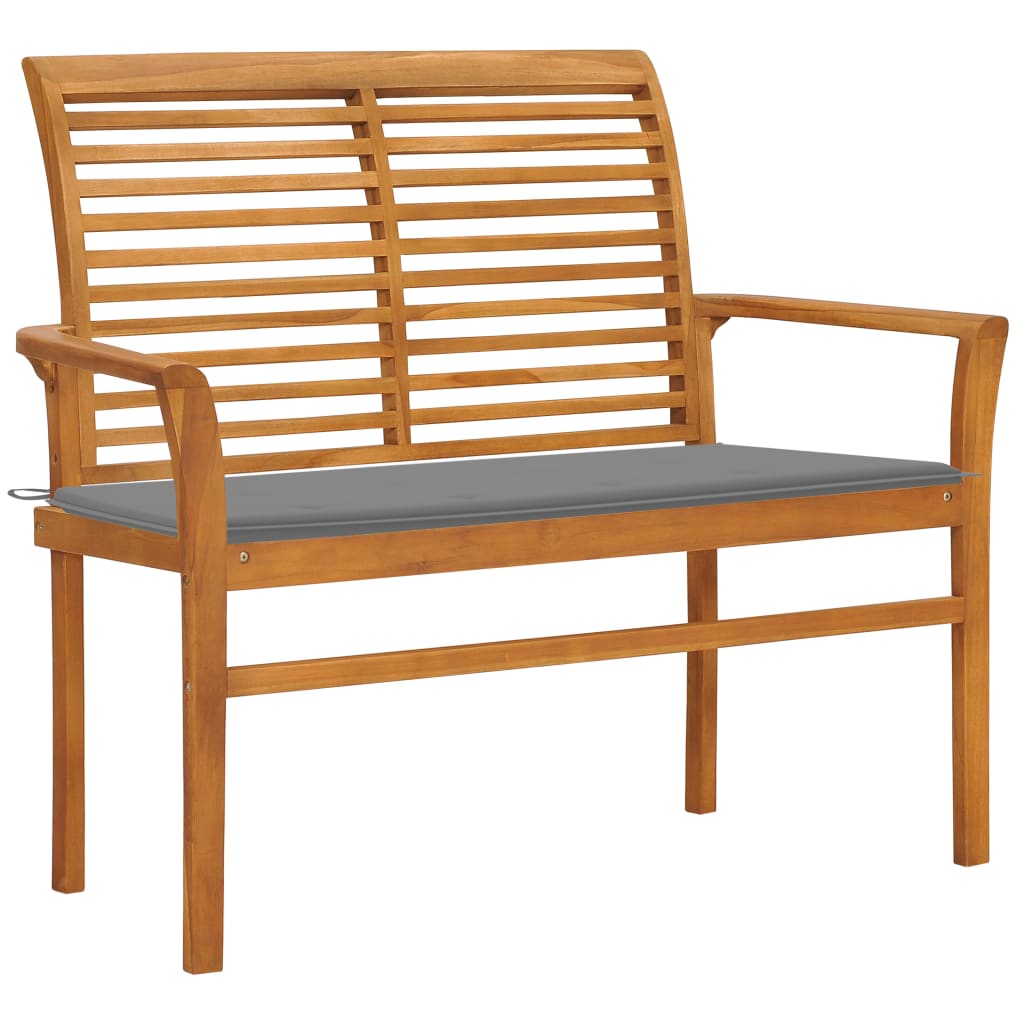 vidaXL Garden Bench with Grey Cushion 112 cm Solid Teak Wood