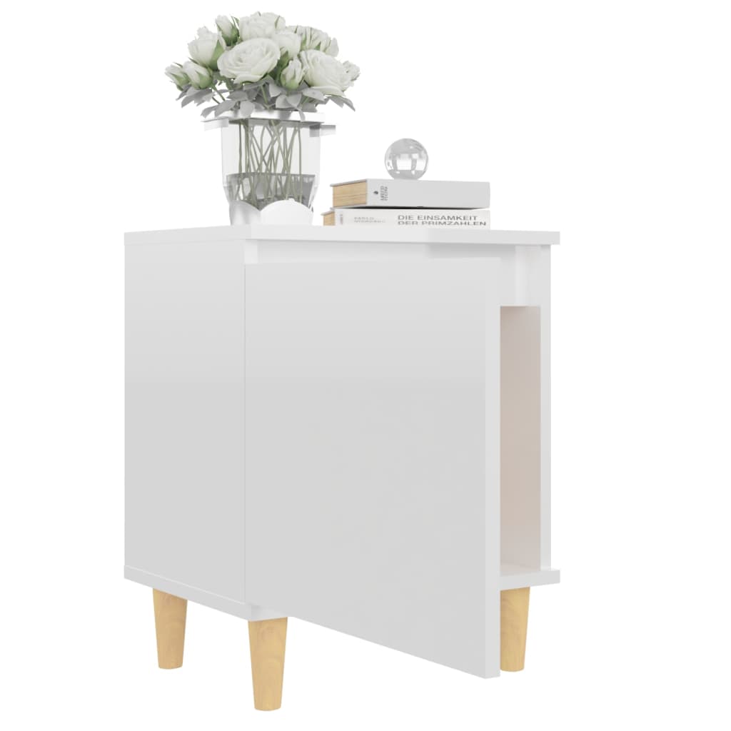 vidaXL Bed Cabinet with Solid Wood Legs High Gloss White 40x30x50cm