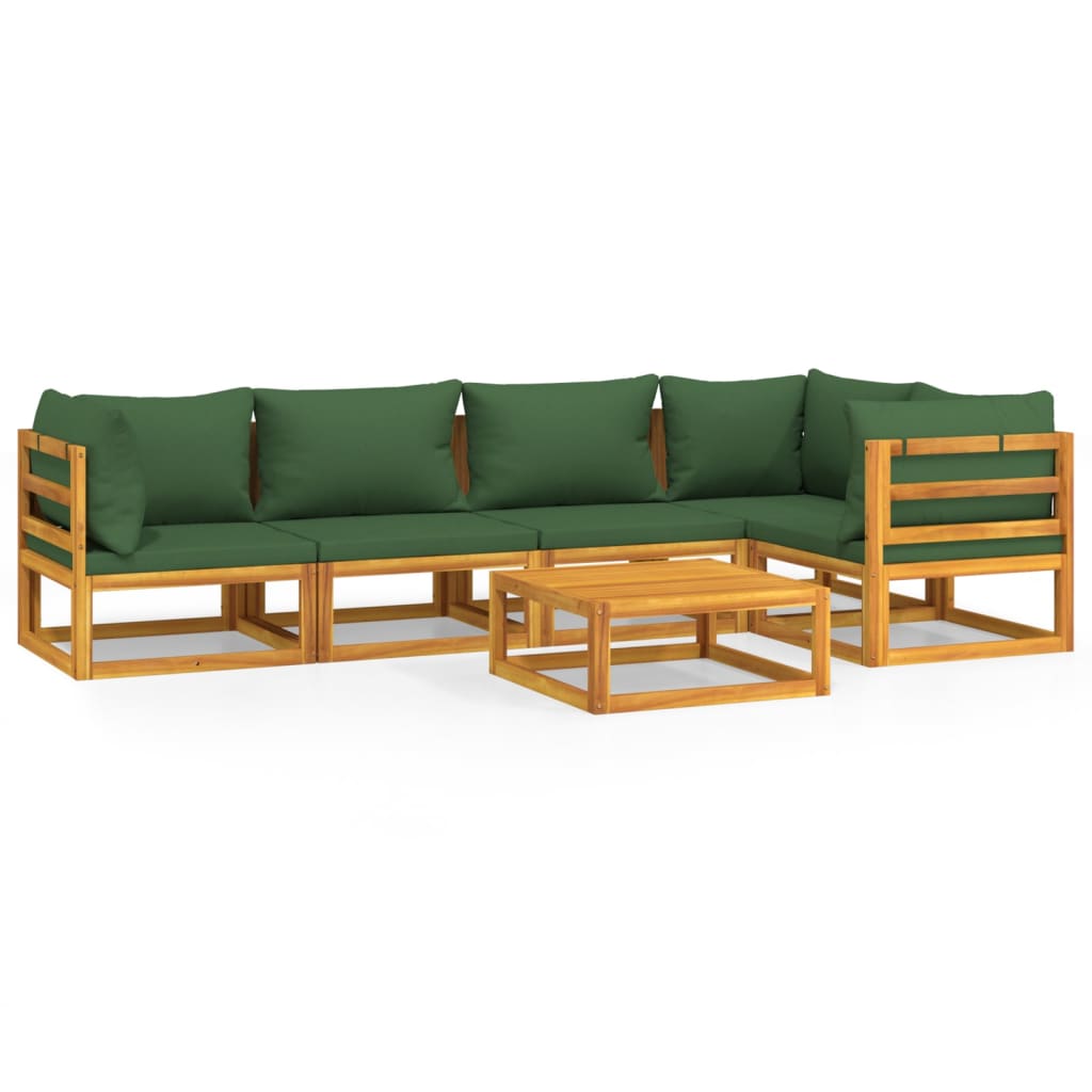 vidaXL 6 Piece Garden Lounge Set with Green Cushions Solid Wood