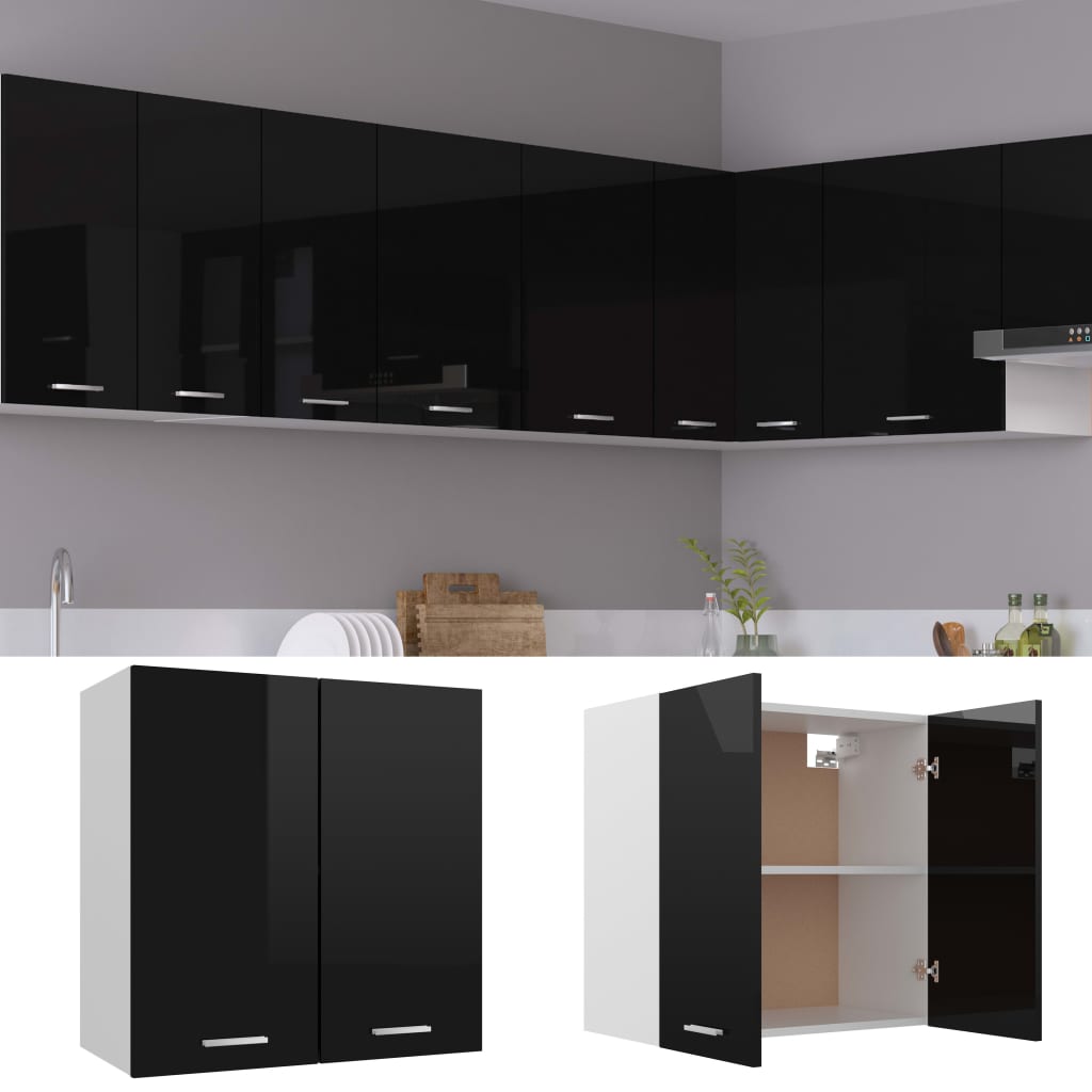 vidaXL Hanging Cabinet High Gloss Black 60x31x60 cm Engineered Wood