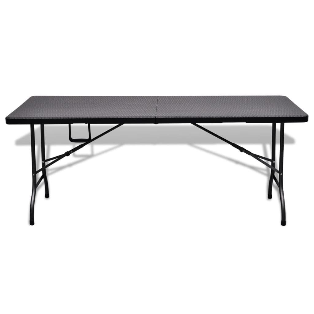 vidaXL Folding Garden Table Black 180x75x72 cm HDPE Imitation Rattan