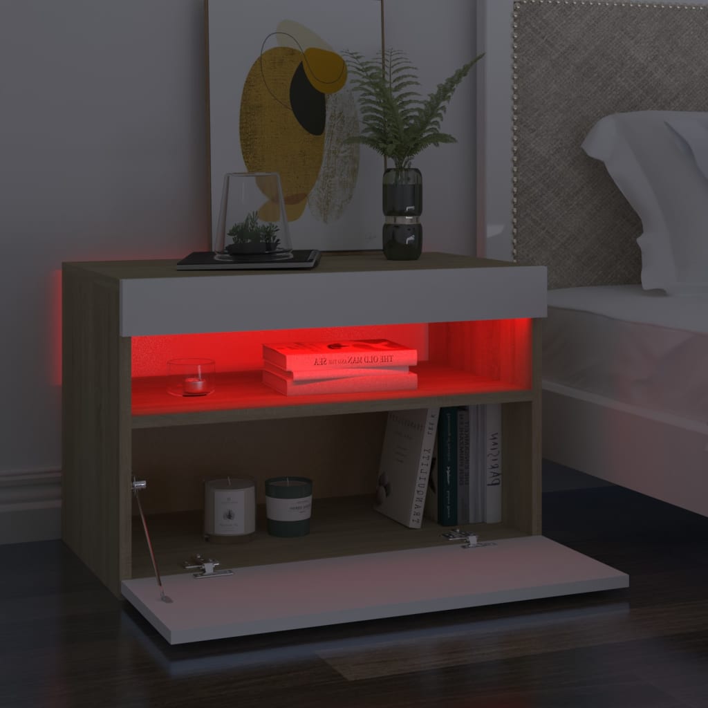 vidaXL TV Cabinets with LED Lights 2 pcs White and Sonoma Oak 60x35x40 cm