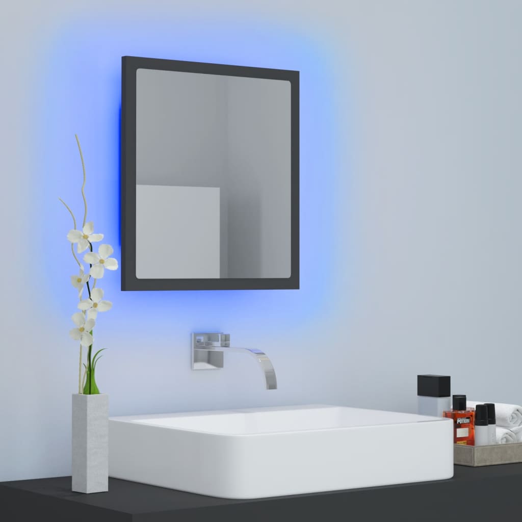vidaXL LED Bathroom Mirror Grey 40x8.5x37 cm Acrylic