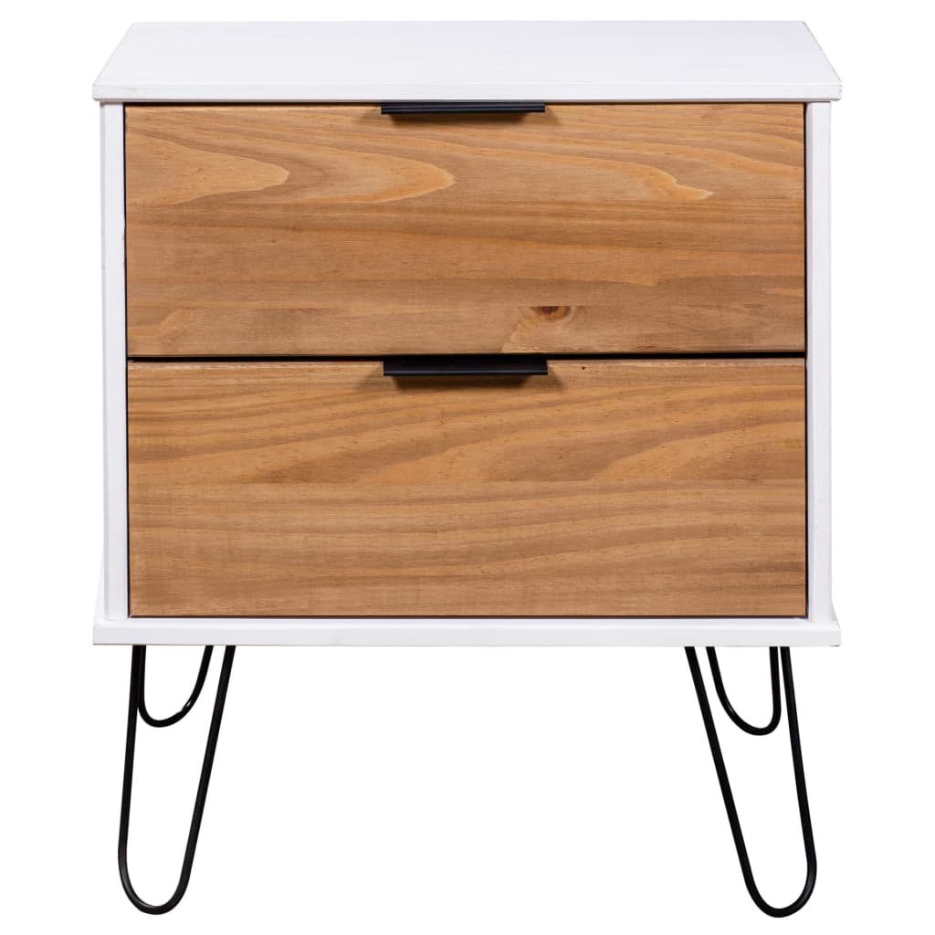 vidaXL Bedside Cabinet Light Wood and White 45x39.5x57 cm Pine Wood