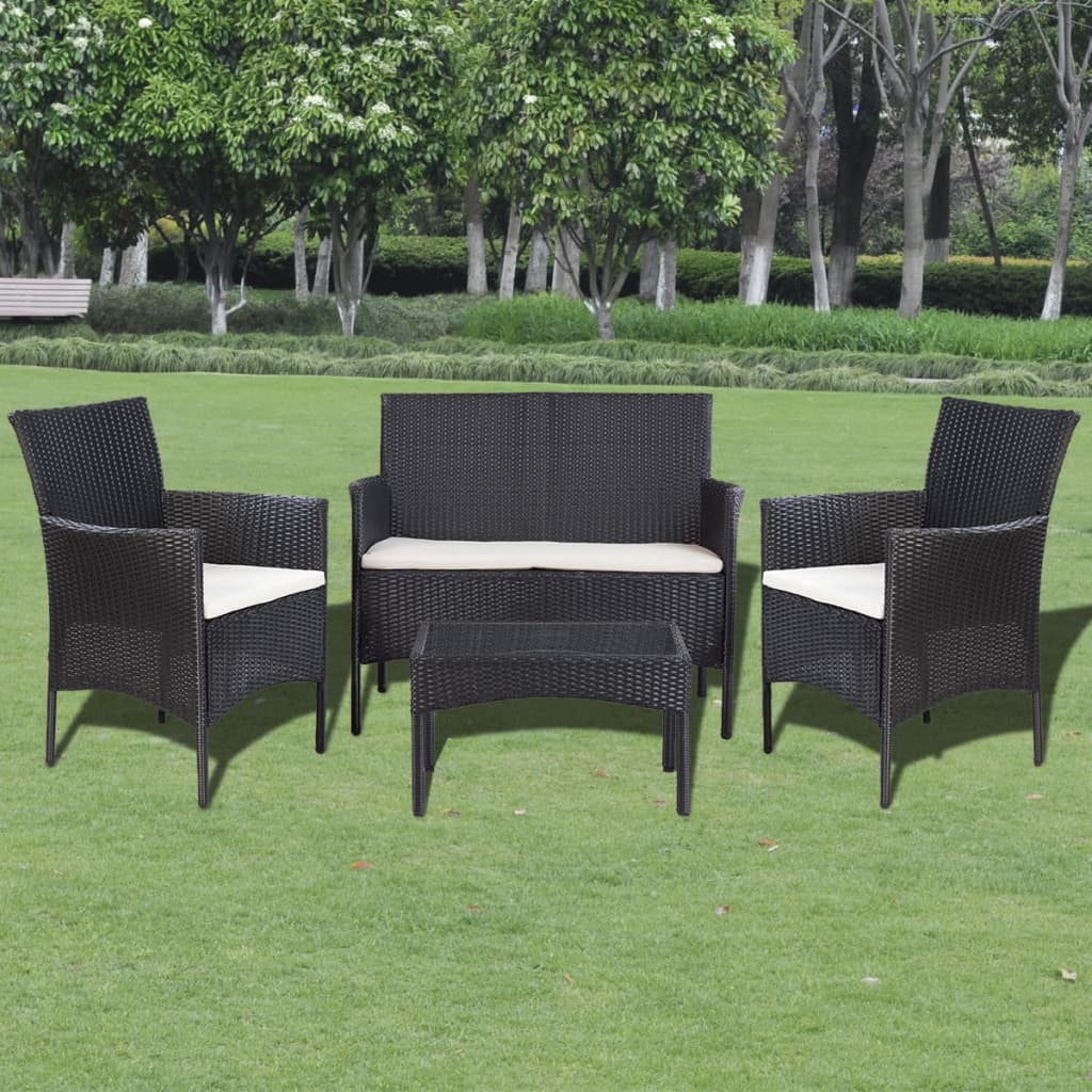 vidaXL 4 Piece Garden lounge Set with Cushions Poly Rattan Black