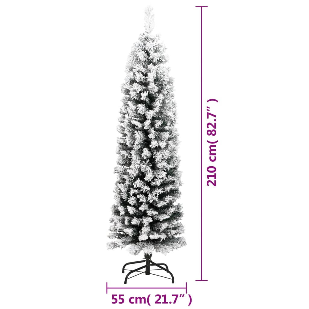 vidaXL Slim Artificial Christmas Tree with Flocked Snow Green 210 cm PVC