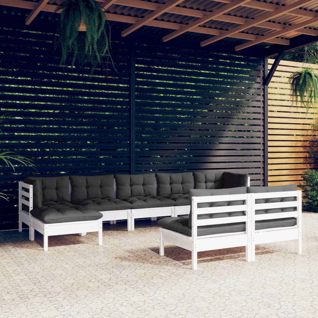 vidaXL 9 Piece Garden Lounge Set with Cushions White Pinewood