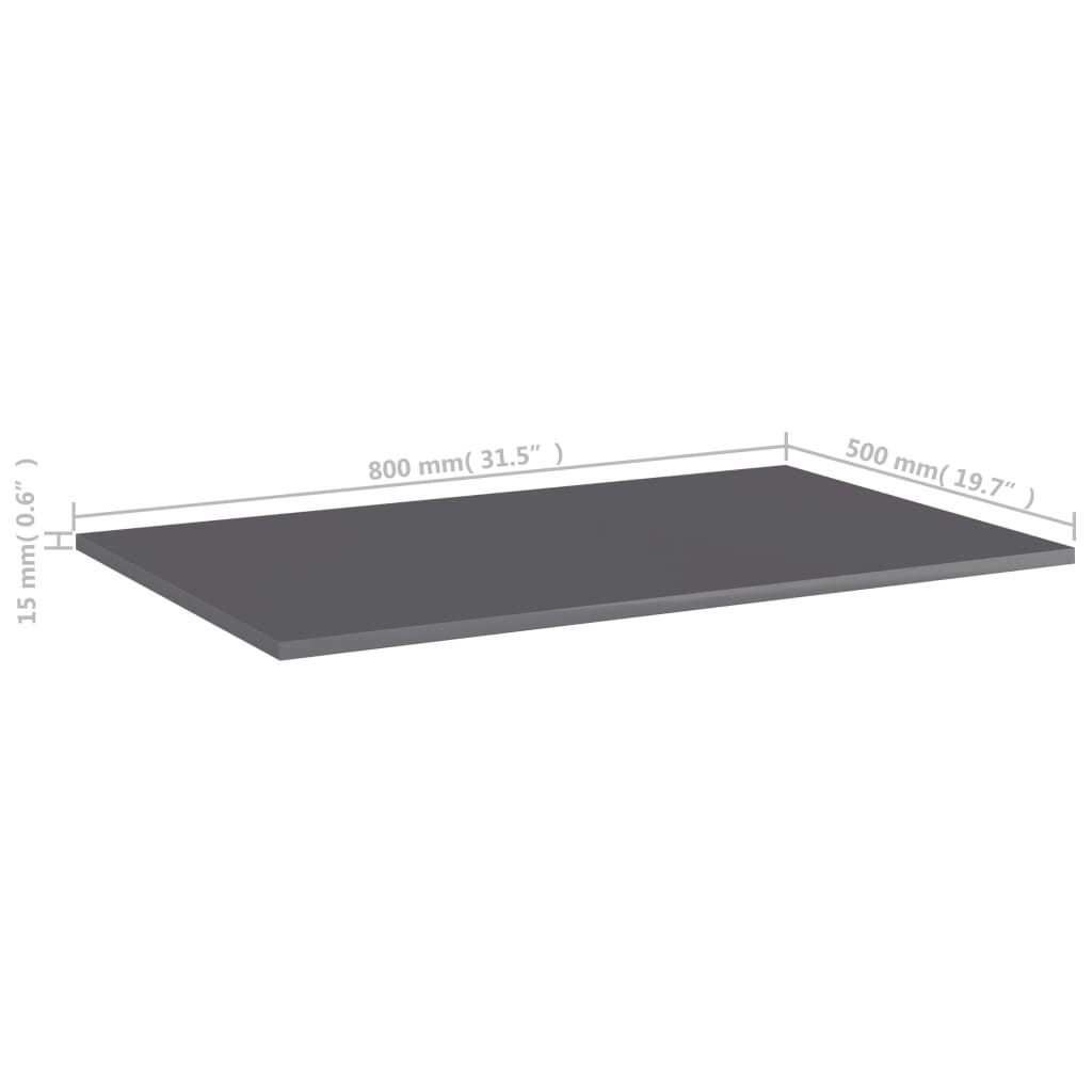 vidaXL Bookshelf Boards 8 pcs High Gloss Grey 80x50x1.5 cm Engineered Wood