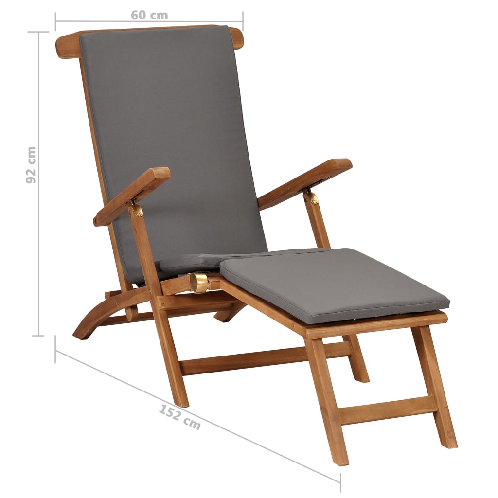 vidaXL Deck Chair with Cushion Dark Grey Solid Teak Wood