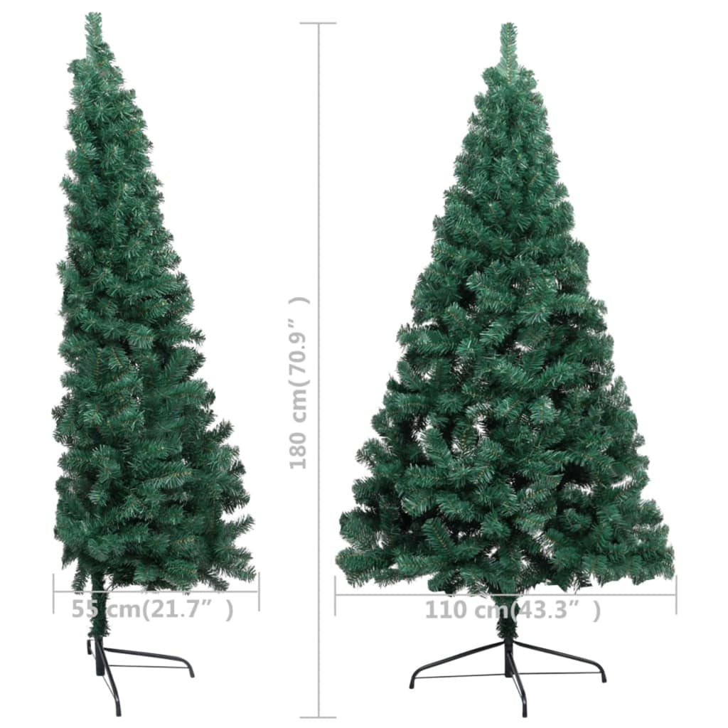 vidaXL Artificial Half Pre-lit Christmas Tree with Stand Green 180 cm PVC