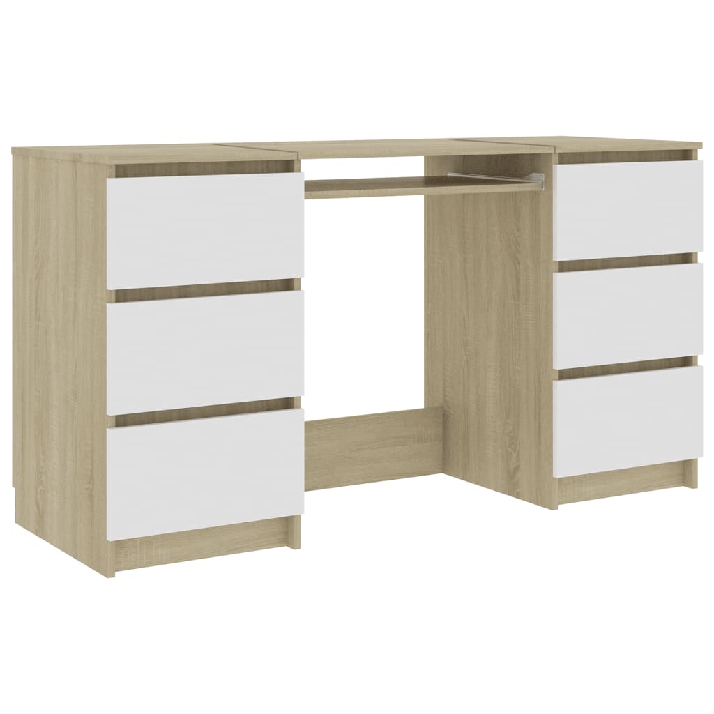 vidaXL Writing Desk White and Sonoma Oak 140x50x77 cm Engineered Wood
