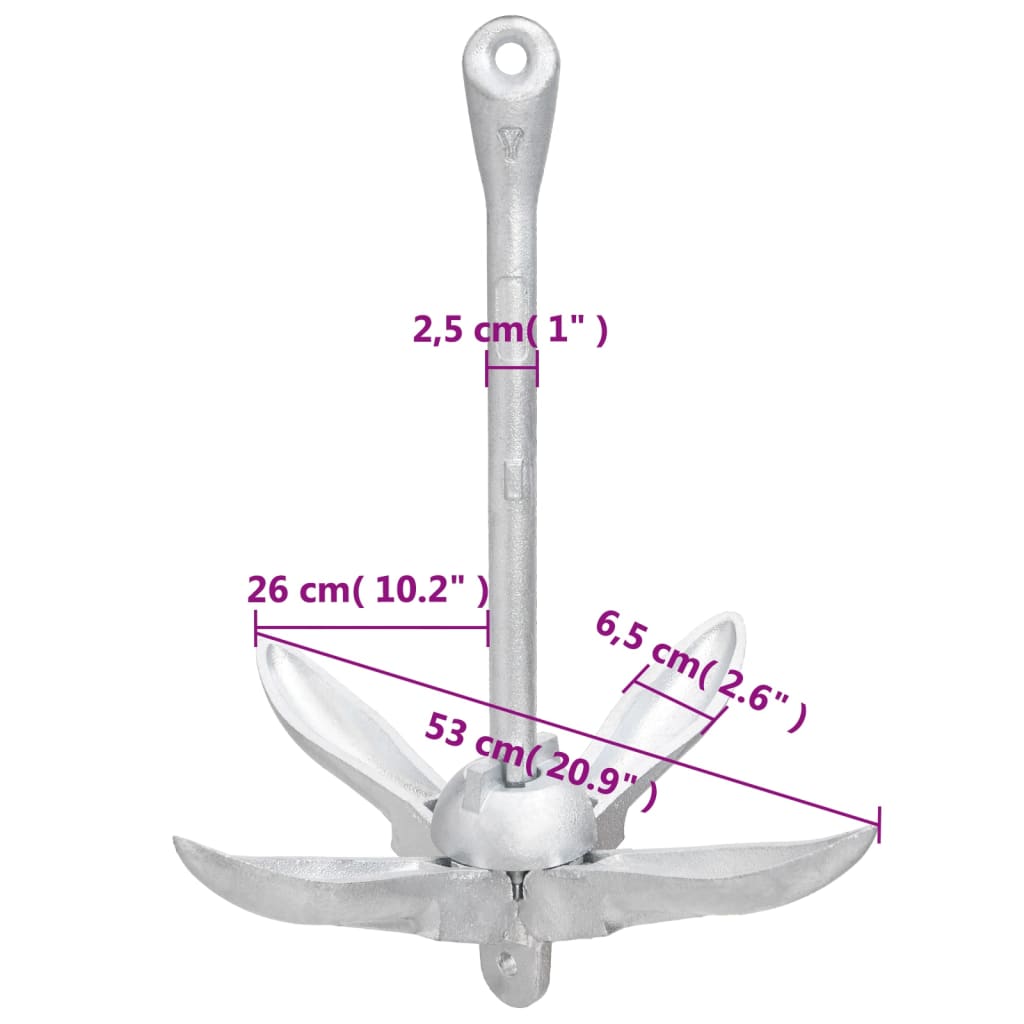 vidaXL Folding Anchor Silver 8 kg Malleable Iron