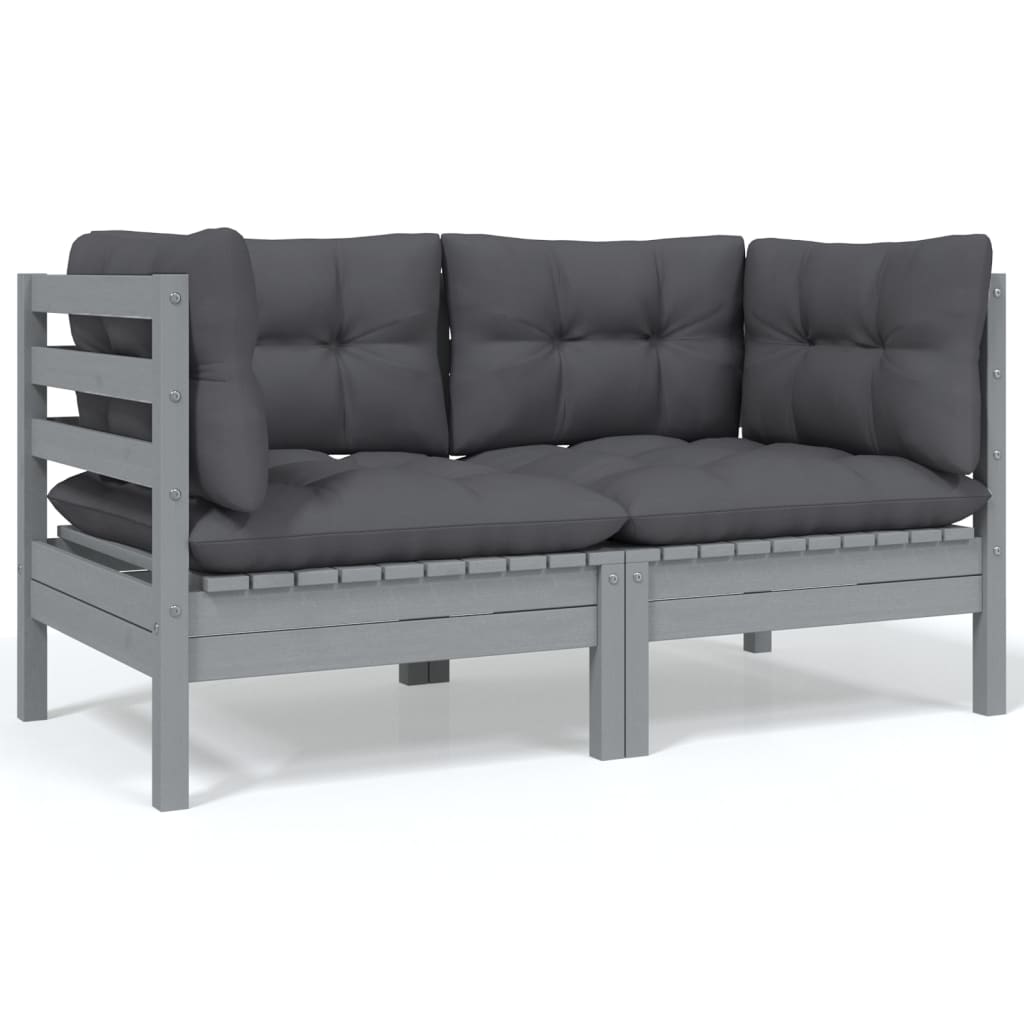 vidaXL 2-Seater Garden Sofa with Cushions Grey Solid Pinewood