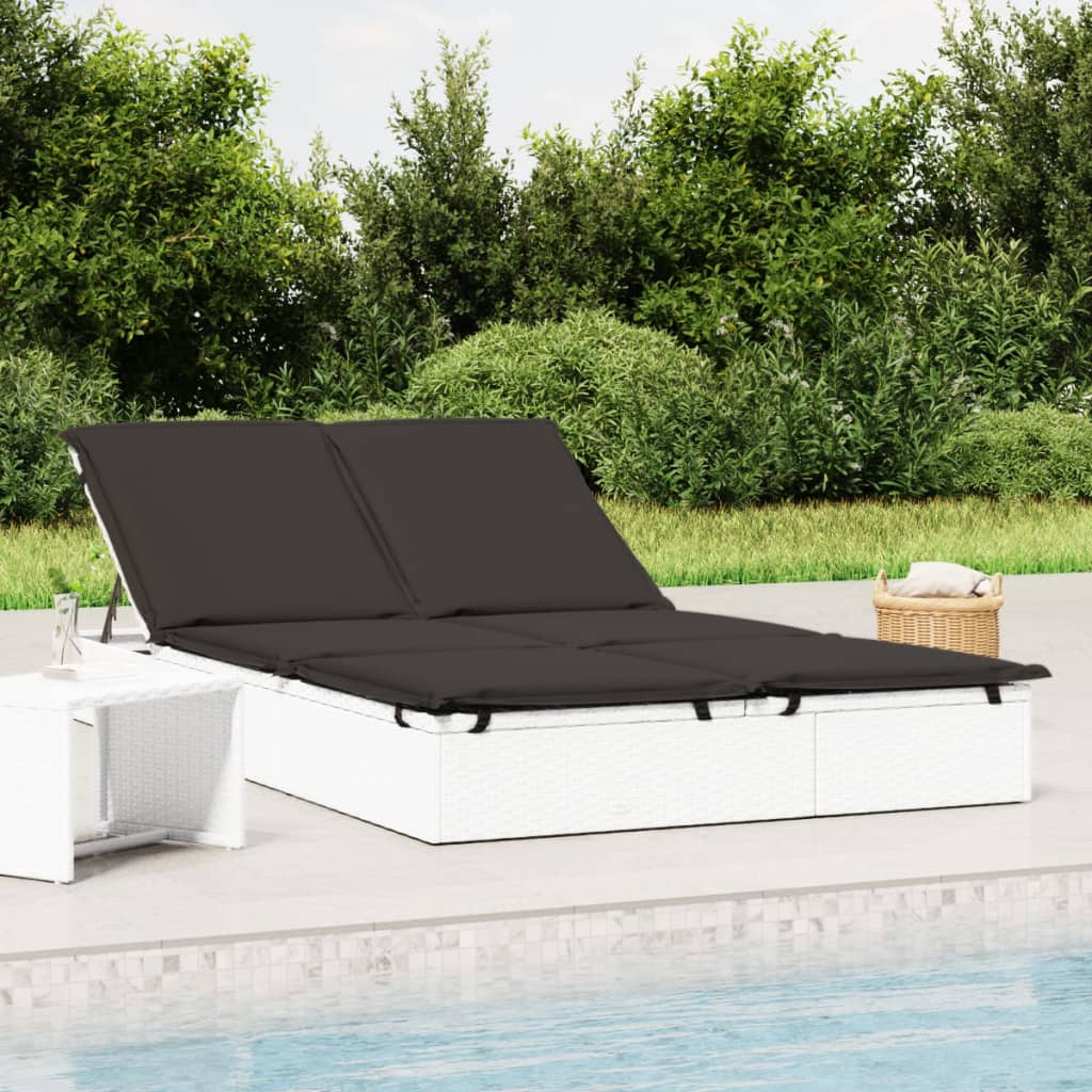 vidaXL 2-Person Sunbed with Cushions Black Poly Rattan