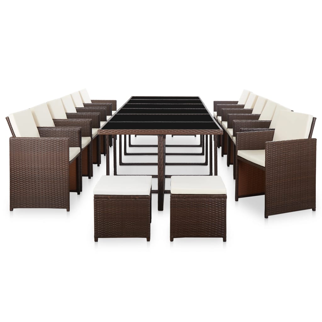 vidaXL 17 Piece Outdoor Dining Set with Cushions Poly Rattan Brown