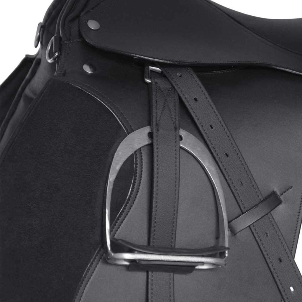 Horse Riding Saddle Set 17.5" Real Leather Black 18 cm 5-in-1