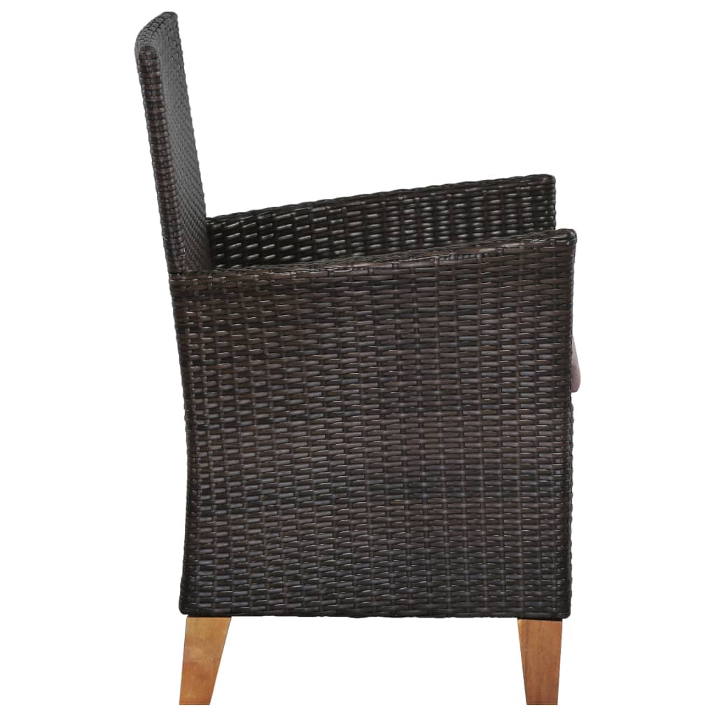vidaXL Outdoor Chairs with Cushions 2 pcs Poly Rattan Brown