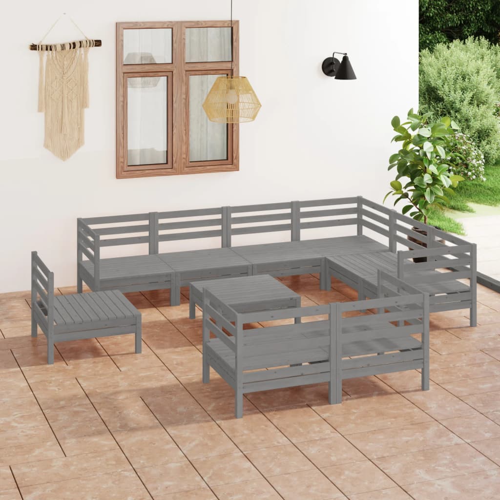 vidaXL 10 Piece Garden Lounge Set Solid Wood Pine Grey