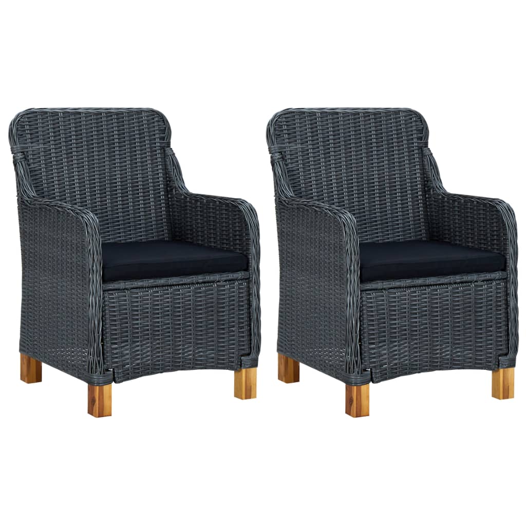 vidaXL Garden Chairs with Cushions 2 pcs Poly Rattan Dark Grey