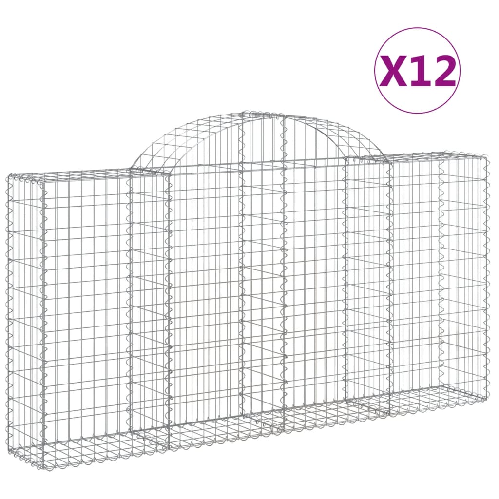 vidaXL Arched Gabion Baskets 12 pcs 200x30x100/120 cm Galvanised Iron