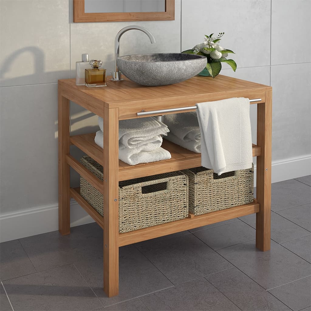 vidaXL Bathroom Vanity Cabinet with 2 Baskets Solid Teak 74x45x75 cm