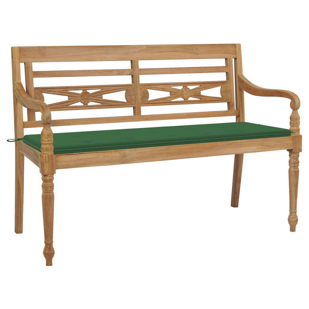 vidaXL Batavia Bench with Green Cushion 150 cm Solid Teak Wood