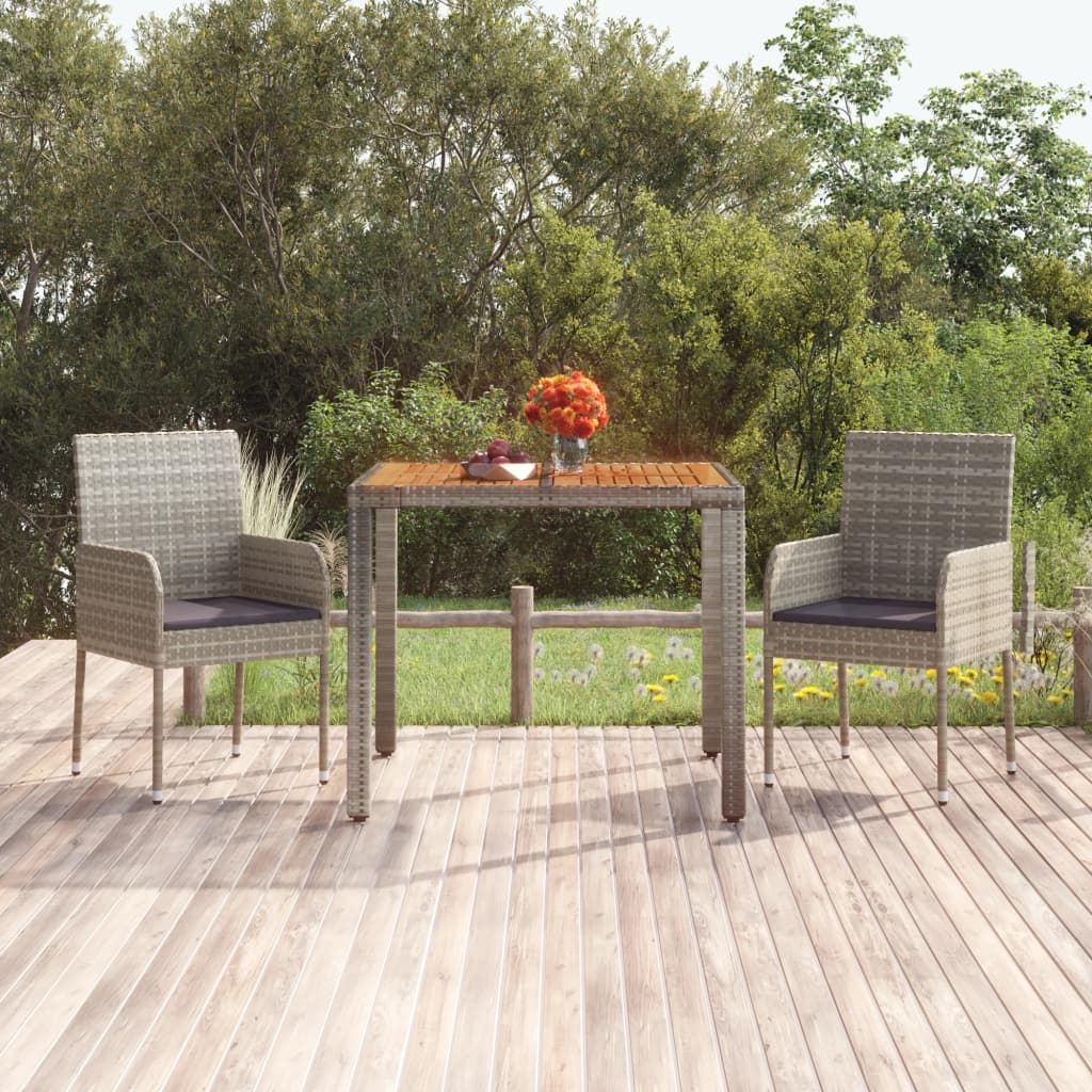 vidaXL Garden Table with Wooden Top Grey 90x90x75 cm Poly Rattan