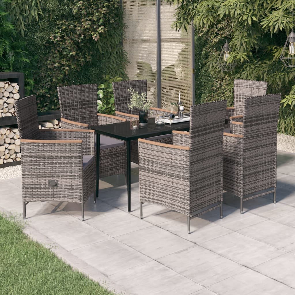 vidaXL 7 Piece Garden Dining Set with Cushions Grey