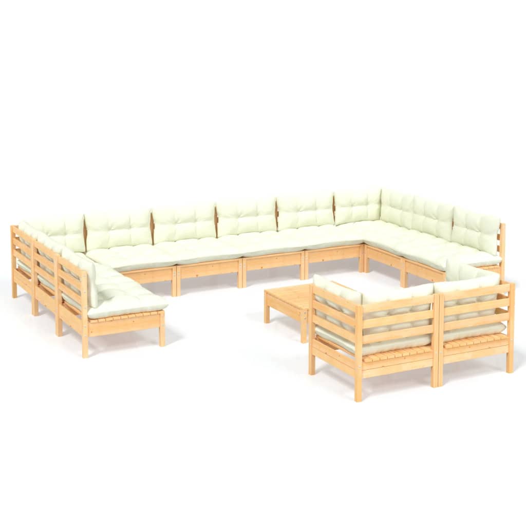 vidaXL 13 Piece Garden Lounge Set with Cream Cushions Pinewood