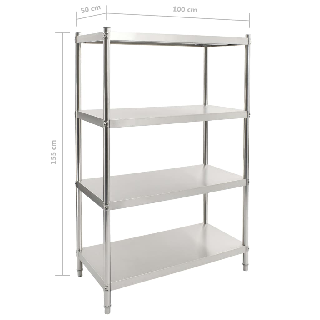 vidaXL 4-Tier Kitchen Shelf 100x50x155 cm Stainless Steel