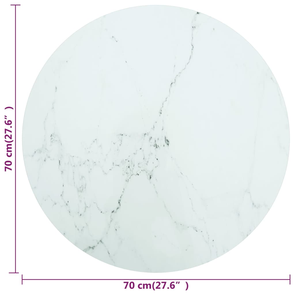 vidaXL Table Top White ?70x0.8 cm Tempered Glass with Marble Design