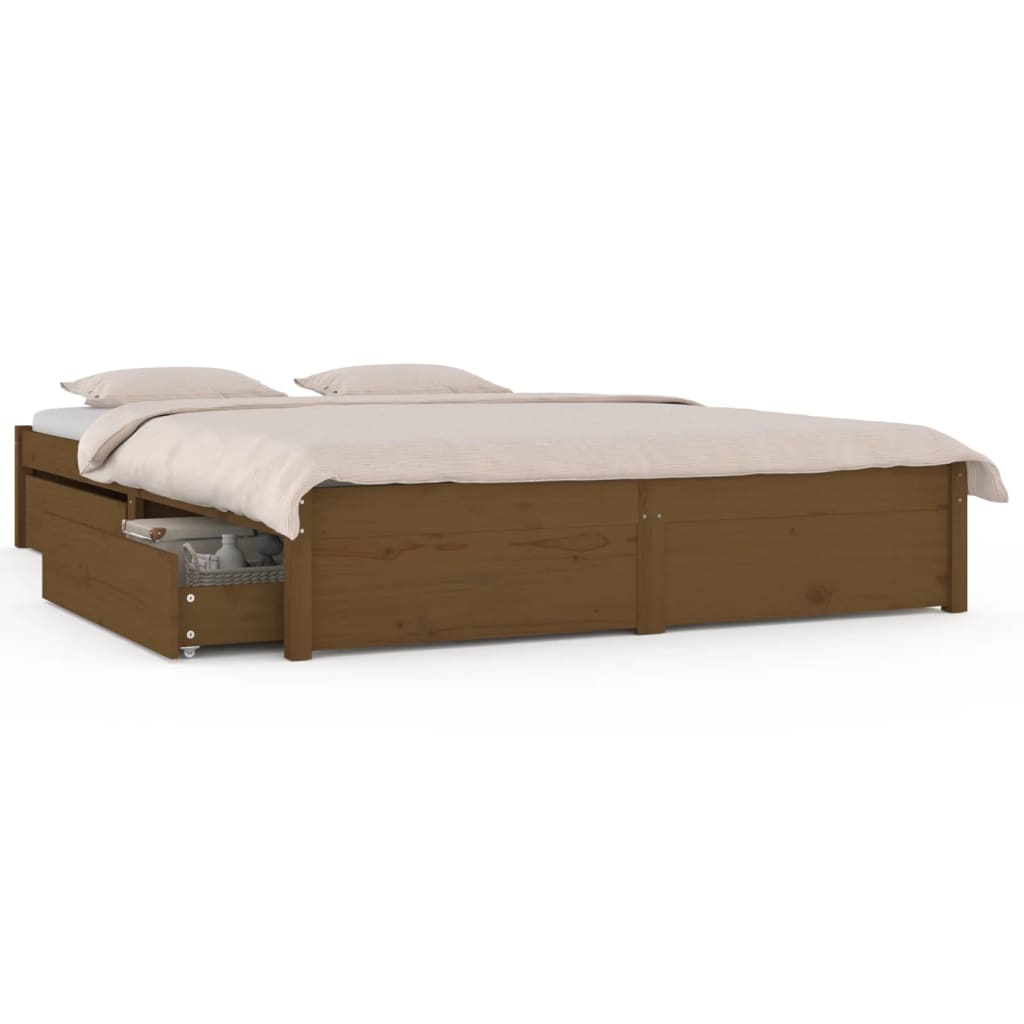 vidaXL Bed Frame with Drawers Honey Brown 135x190 cm Double
