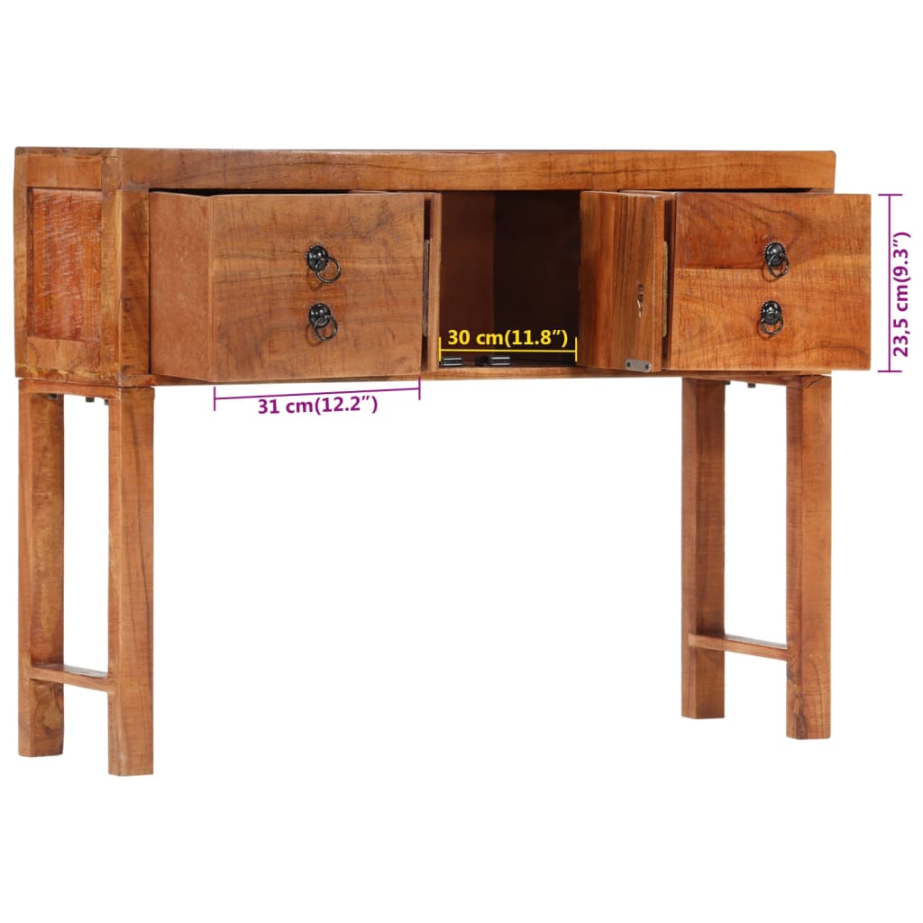 vidaXL Console Table 120x32x80 cm Solid Rough Wood Acacia